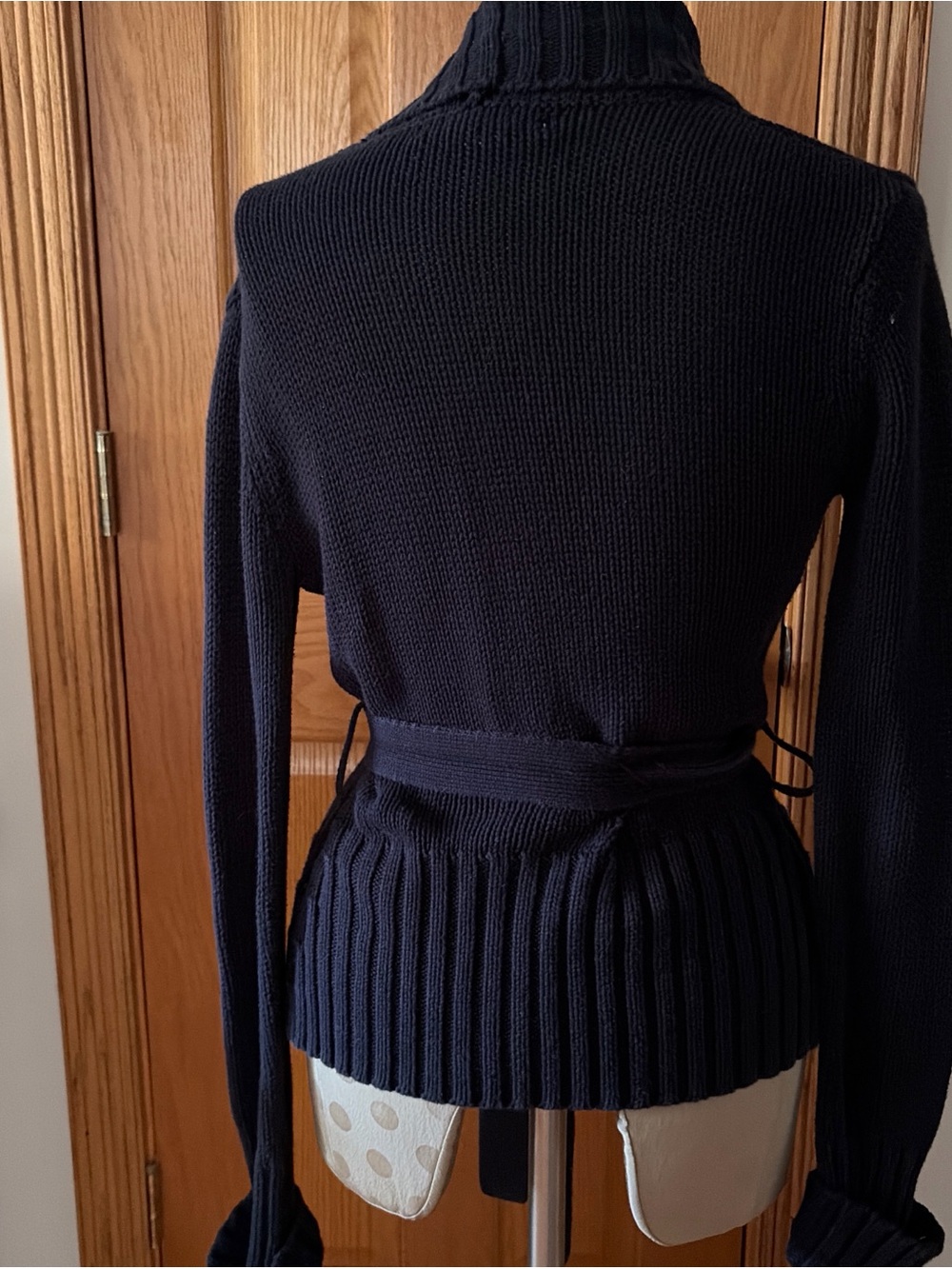 Women’s Navy Knit Wrap Sweater with Belt - Picture 3 of 4